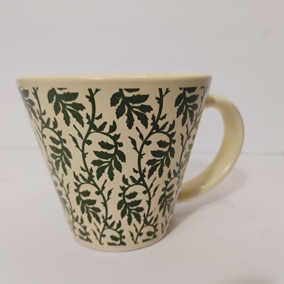 Vtg Roscher Ambiance Coffee Mugs Stoneware Green Cream Floral Leaves Cups - Picture 3 of 12